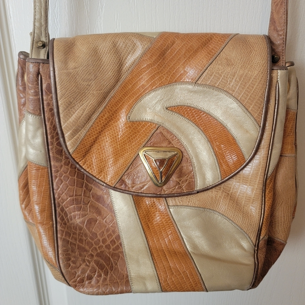 Vintage Sharif Tri-Color Patchwork Leather Shoulder Bag